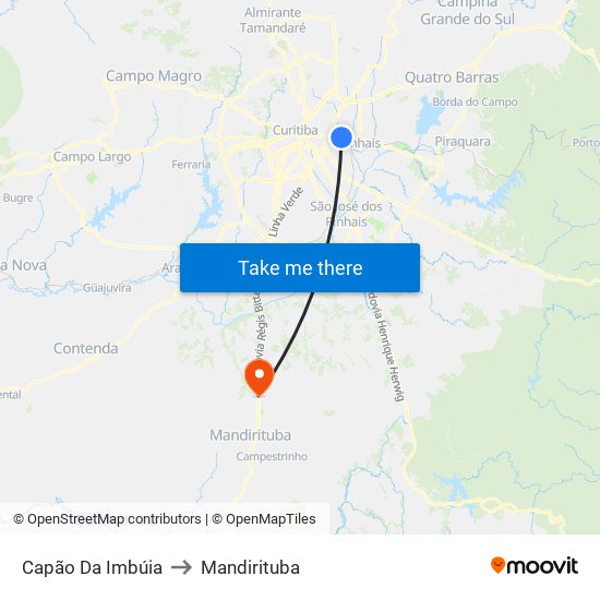 Capão Da Imbúia to Mandirituba map