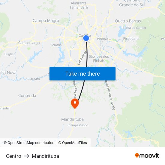 Centro to Mandirituba map