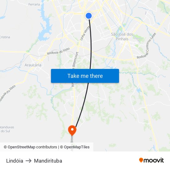 Lindóia to Mandirituba map