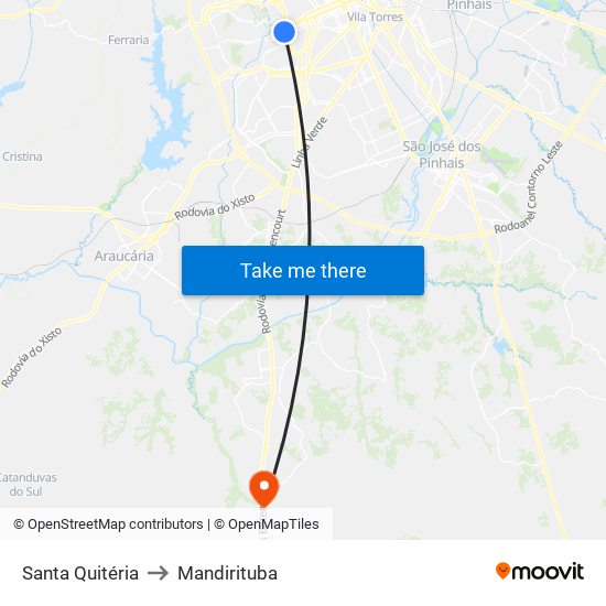 Santa Quitéria to Mandirituba map