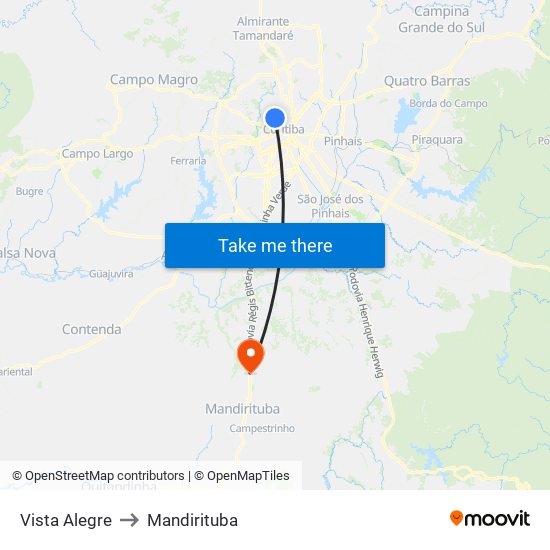 Vista Alegre to Mandirituba map