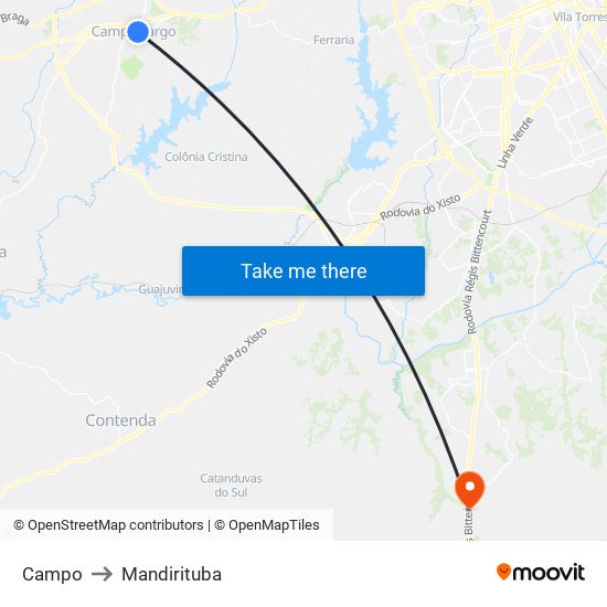 Campo to Mandirituba map