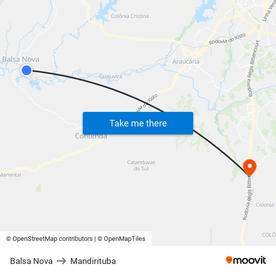 Balsa Nova to Mandirituba map