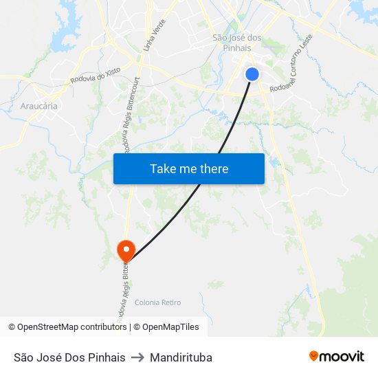São José Dos Pinhais to Mandirituba map
