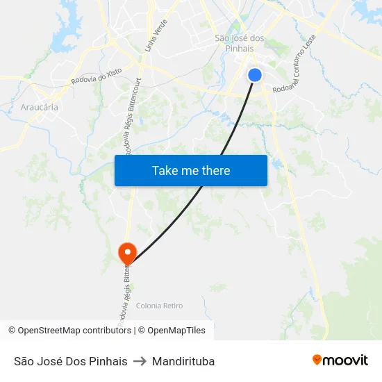 São José Dos Pinhais to Mandirituba map
