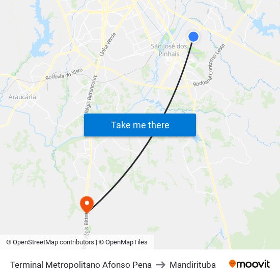 Terminal Metropolitano Afonso Pena to Mandirituba map