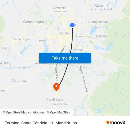 Terminal Santa Cândida to Mandirituba map