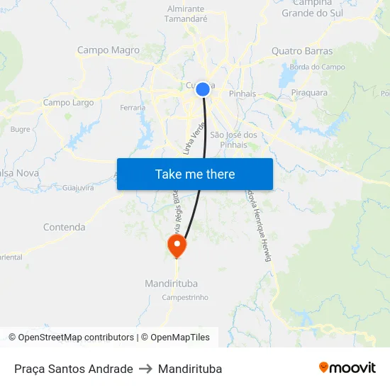 Praça Santos Andrade to Mandirituba map