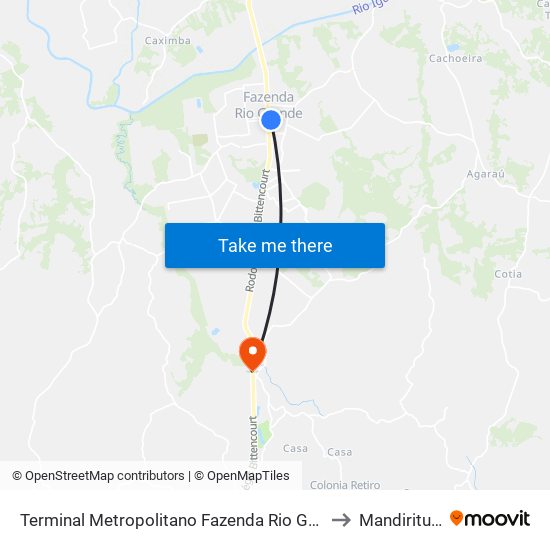 Terminal Metropolitano Fazenda Rio Grande to Mandirituba map