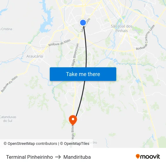 Terminal Pinheirinho to Mandirituba map