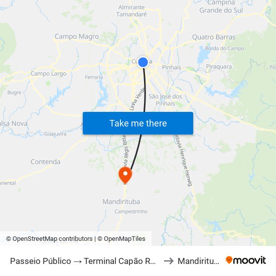 Passeio Público → Terminal Capão Raso to Mandirituba map