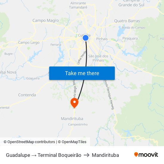 Guadalupe → Terminal Boqueirão to Mandirituba map