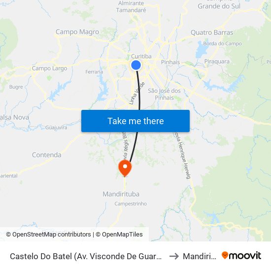 Castelo Do Batel (Av. Visconde De Guarapuava, 4610) to Mandirituba map
