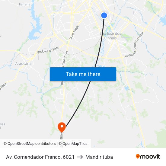 Av. Comendador Franco, 6021 to Mandirituba map