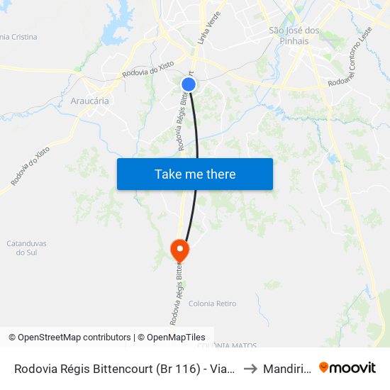 Rodovia Régis Bittencourt (Br 116) - Viaduto Pompéia to Mandirituba map