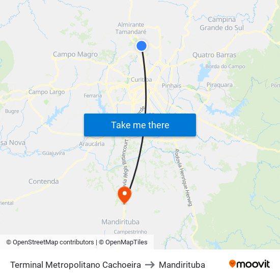 Terminal Metropolitano Cachoeira to Mandirituba map