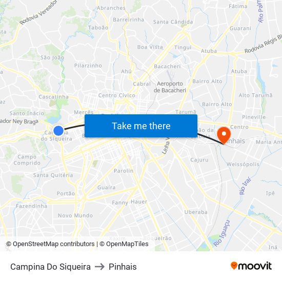 Campina Do Siqueira to Pinhais map