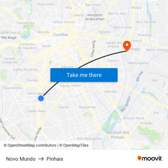 Novo Mundo to Pinhais map