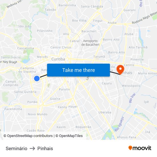 Seminário to Pinhais map