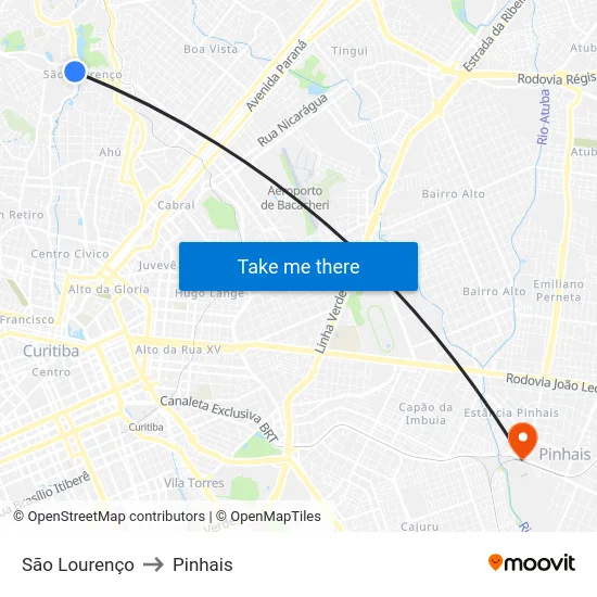 São Lourenço to Pinhais map