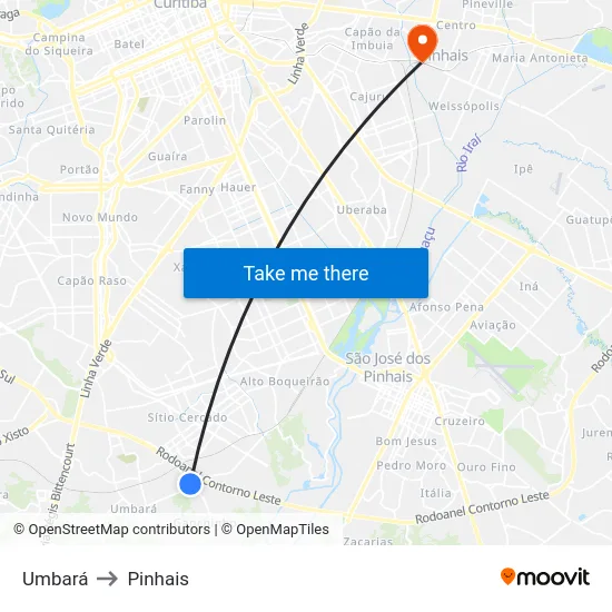 Umbará to Pinhais map