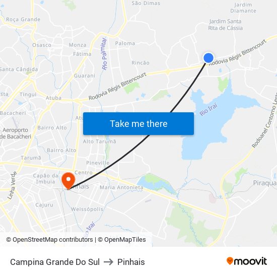 Campina Grande Do Sul to Pinhais map