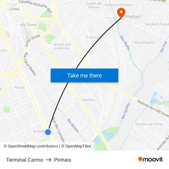 Terminal Carmo to Pinhais map