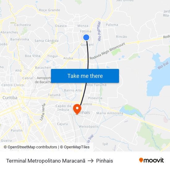 Terminal Metropolitano Maracanã to Pinhais map