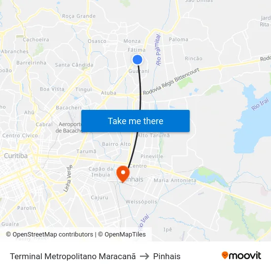 Terminal Metropolitano Maracanã to Pinhais map