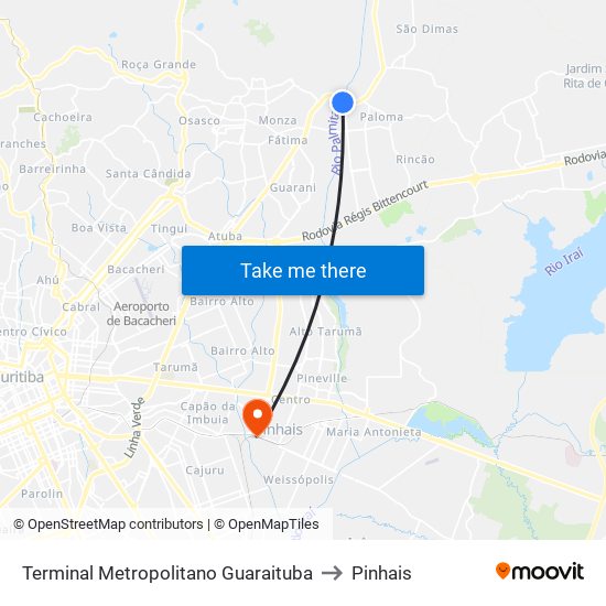 Terminal Metropolitano Guaraituba to Pinhais map