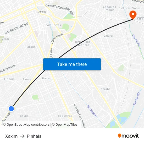 Xaxim to Pinhais map