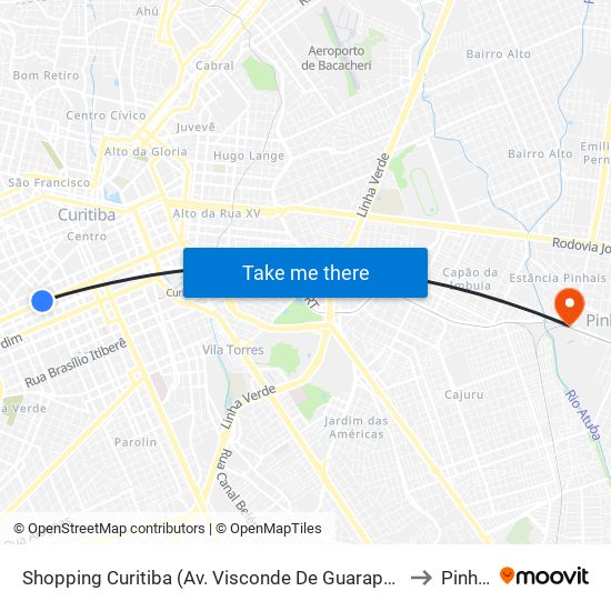 Shopping Curitiba (Av. Visconde De Guarapuava, 3850) to Pinhais map