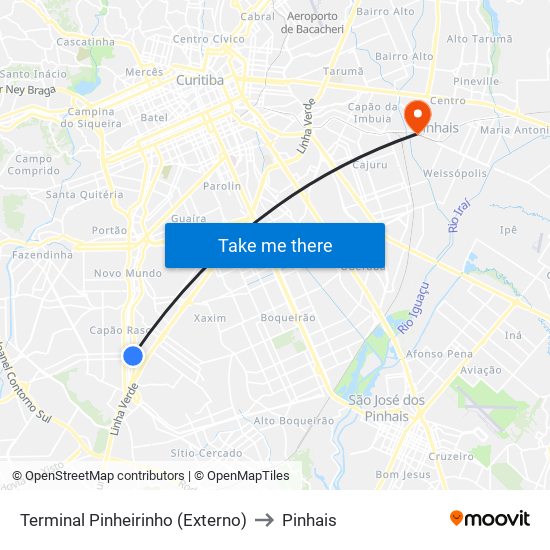 Terminal Pinheirinho (Externo) to Pinhais map