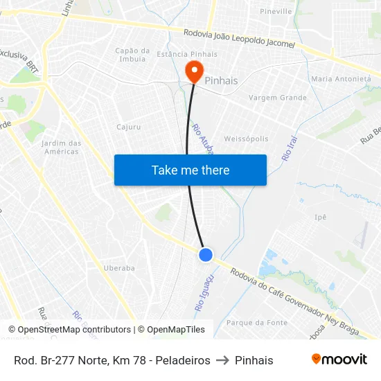 Rod. Br-277 Norte, Km 78 - Peladeiros to Pinhais map