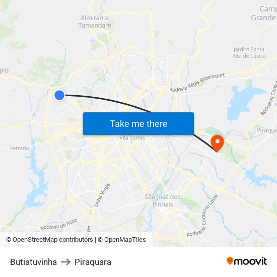 Butiatuvinha to Piraquara map