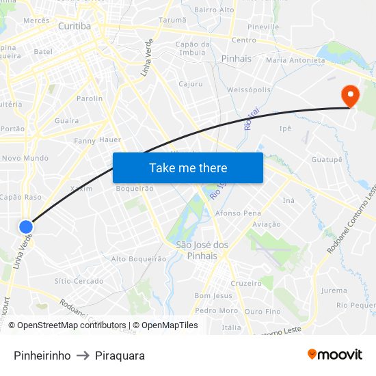 Pinheirinho to Piraquara map