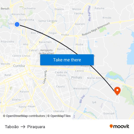 Taboão to Piraquara map