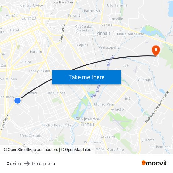 Xaxim to Piraquara map