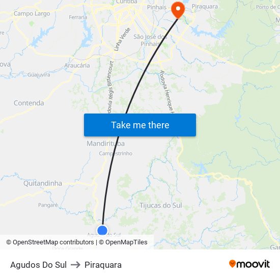 Agudos Do Sul to Piraquara map
