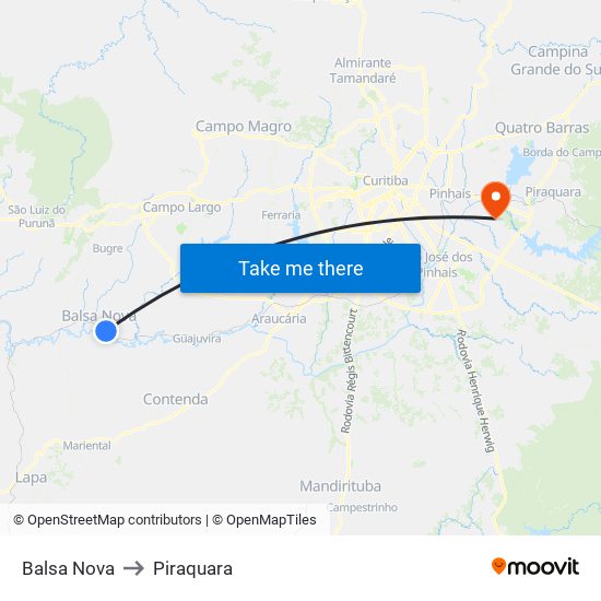 Balsa Nova to Piraquara map