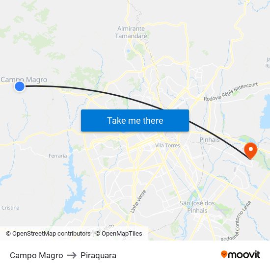 Campo Magro to Piraquara map