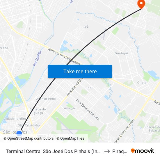 Terminal Central São José Dos Pinhais (Integração Total) to Piraquara map