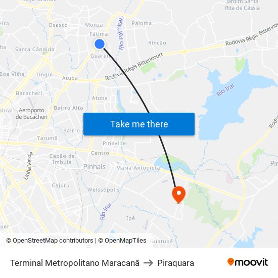 Terminal Metropolitano Maracanã to Piraquara map