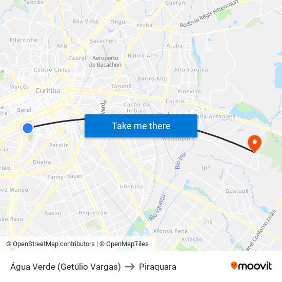 Água Verde (Getúlio Vargas) to Piraquara map