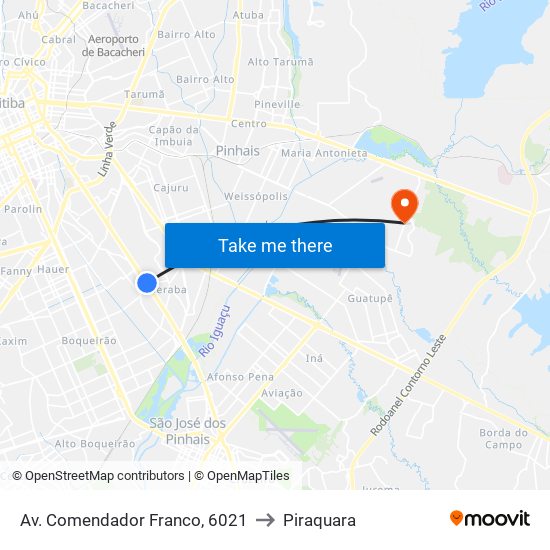 Av. Comendador Franco, 6021 to Piraquara map