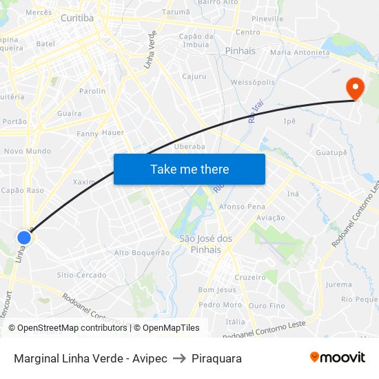 Marginal Linha Verde - Avipec to Piraquara map