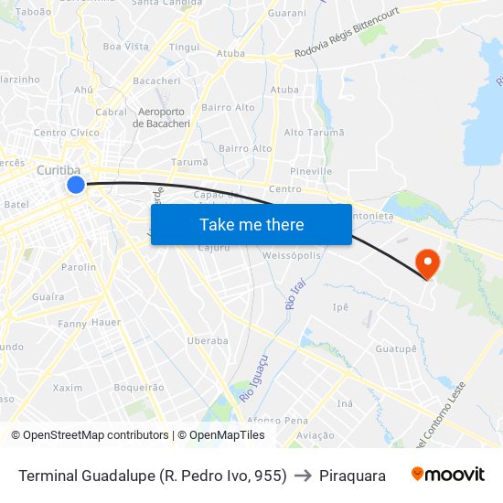 Terminal Guadalupe (R. Pedro Ivo, 955) to Piraquara map