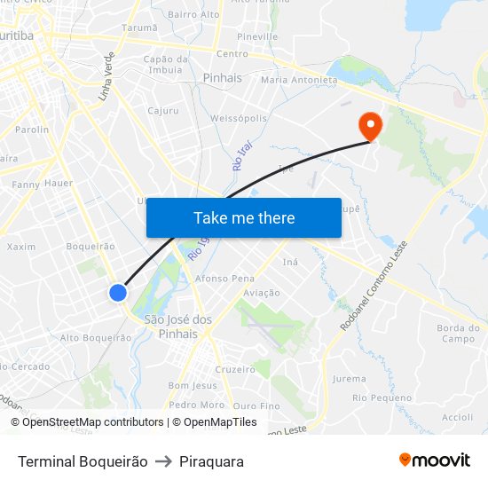 Terminal Boqueirão to Piraquara map