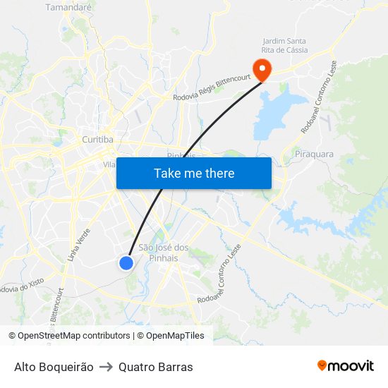 Alto Boqueirão to Quatro Barras map