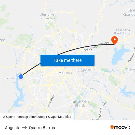 Augusta to Quatro Barras map